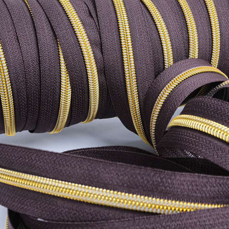 5mm Brown Gold Zipper by the Yard - Maison Klem
